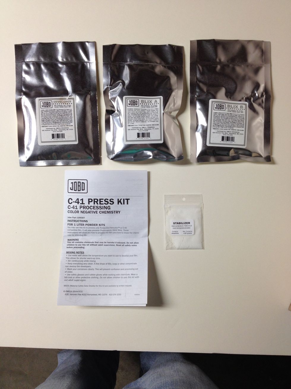 Identify: Developer, Blix A, Blix B, stabilizer and instructions.