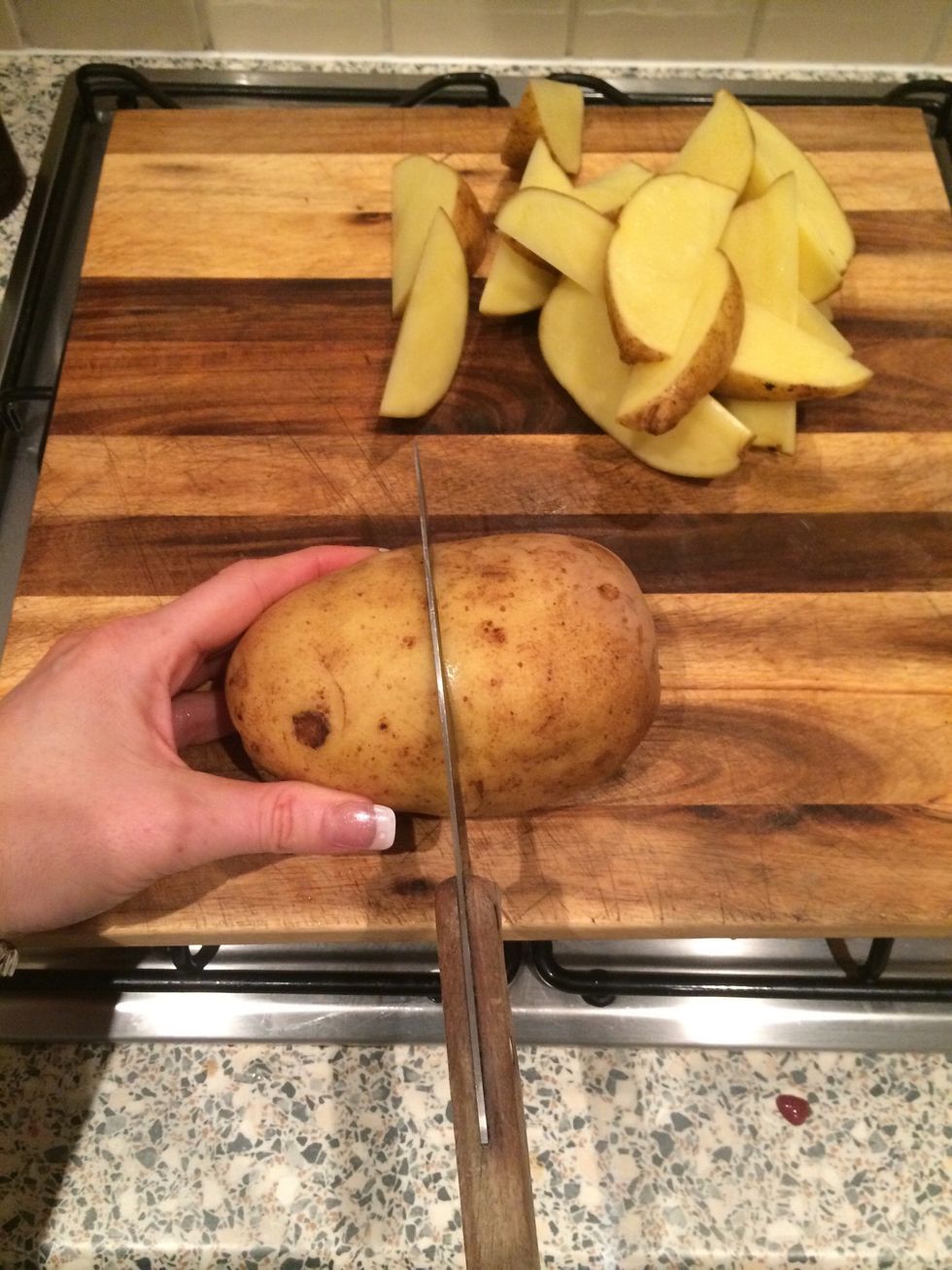 If a huge potato cut in half first