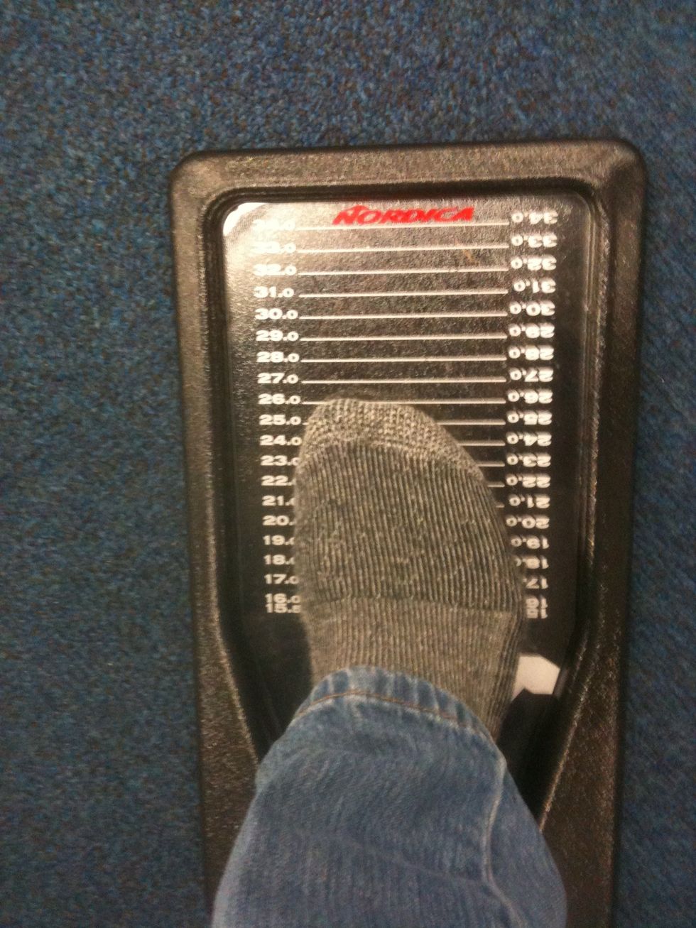 If a measuring device is used put your heal to the back lean forward If you are only asked your shoe size make it a half size smaller