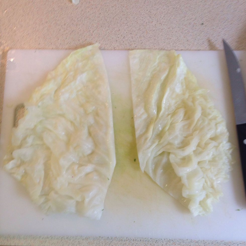 If cabbage leaf is very large, cut it in half.