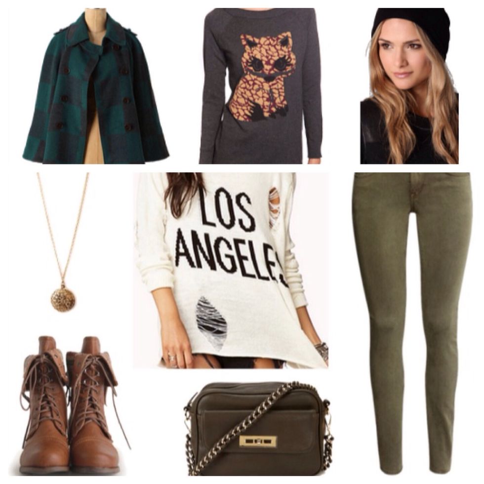 If I went to a corn maze I would probably wear colored jeans, a sweater, boots, and some fun animal inspired jewelry.