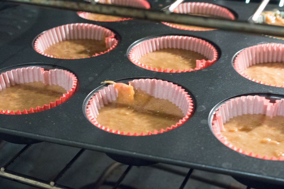 If making cupcakes fill the cupcake liners 3/4 full.