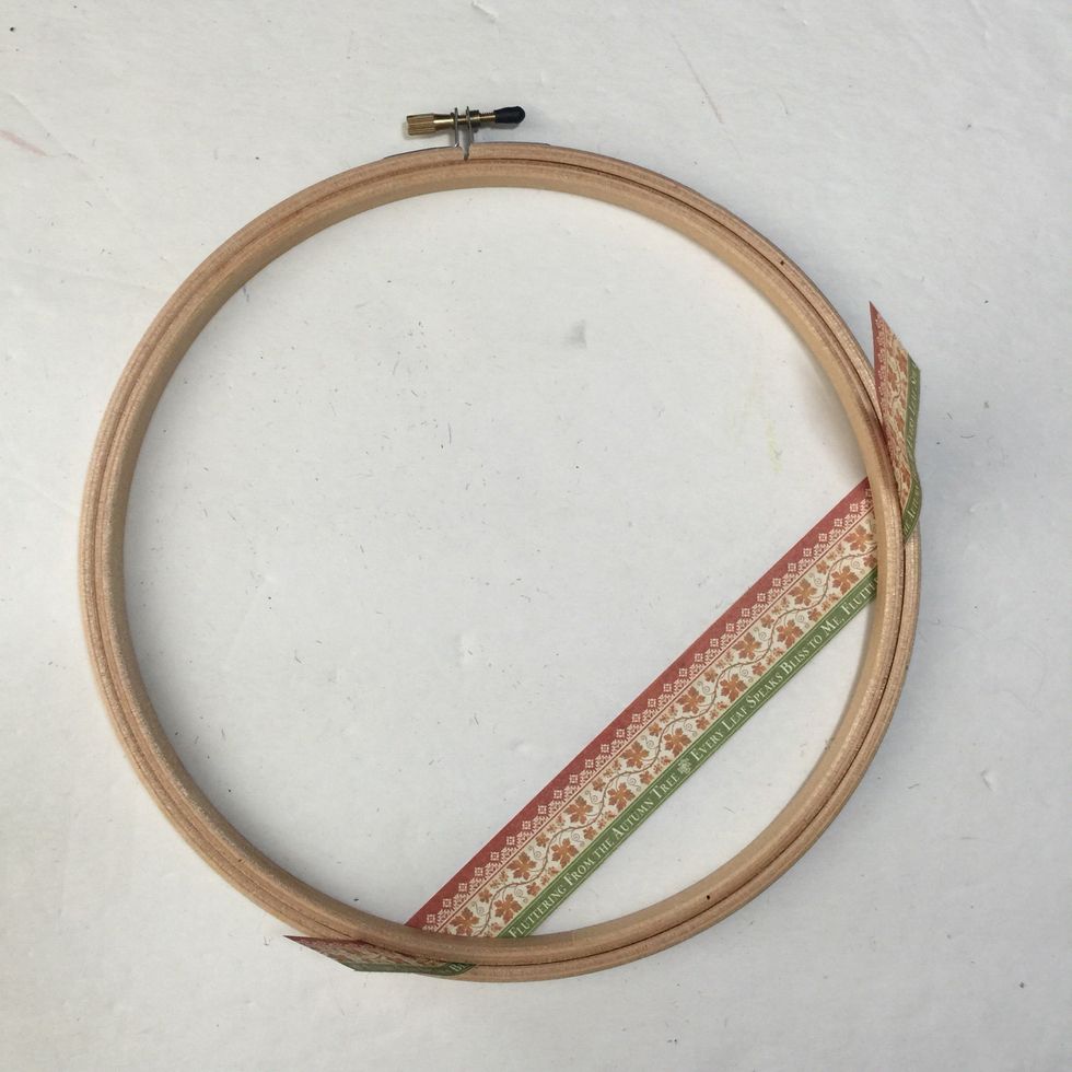 If making wreath w/o the burlap, use the strip on right side of the November sheet to tighten in hoop, as pictured. Cut off excess. I added mine so it would be 'backwards' for a shadow box effect.