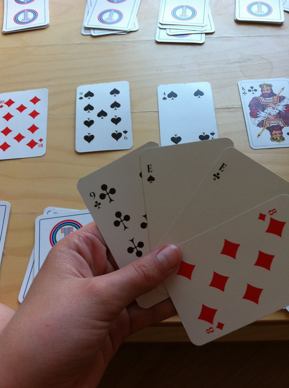 If not, see if there is anything else in common. Notice there is a nine on my hand and a nine on the table.