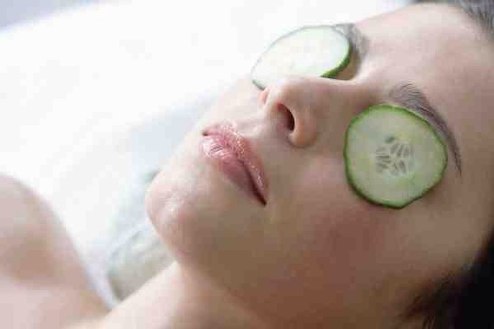 If sleep isn't an option - for example you've had a bad night and have to go to work, try applying slices of cucumber for a quick fix.