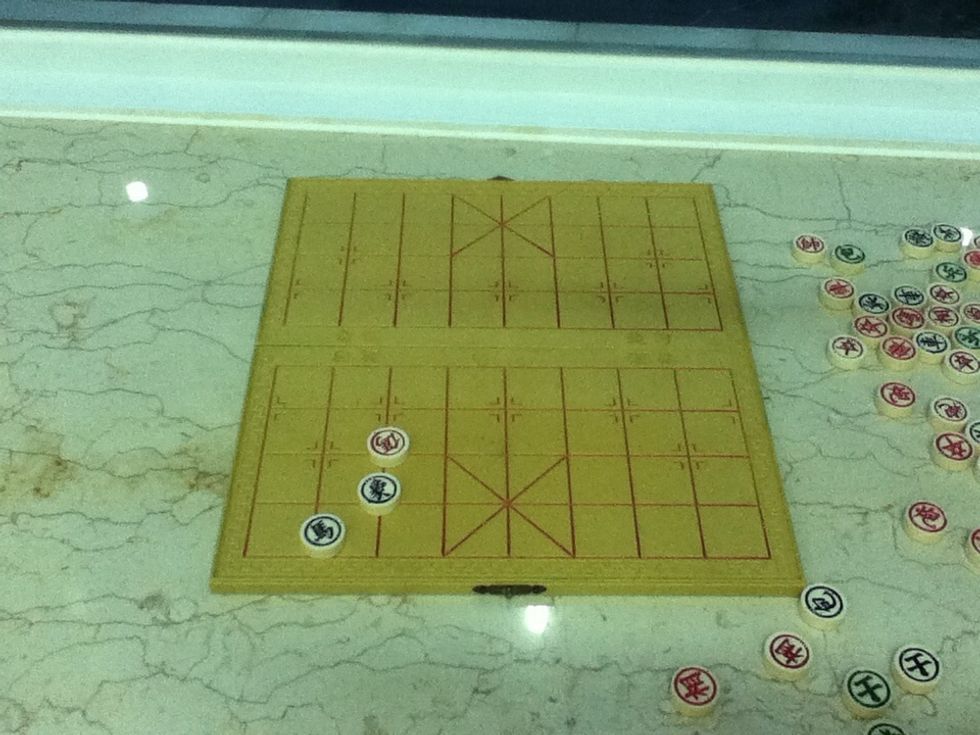 If the blue Horse wants to kill the red Horse (which is to the left)it can't because another blue token is blocking in the left.