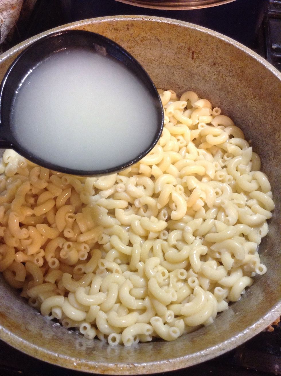 If the evaporated milk doesn't cover the noodles, take the starch water from the cooked noodles and add till the noodles are covered...