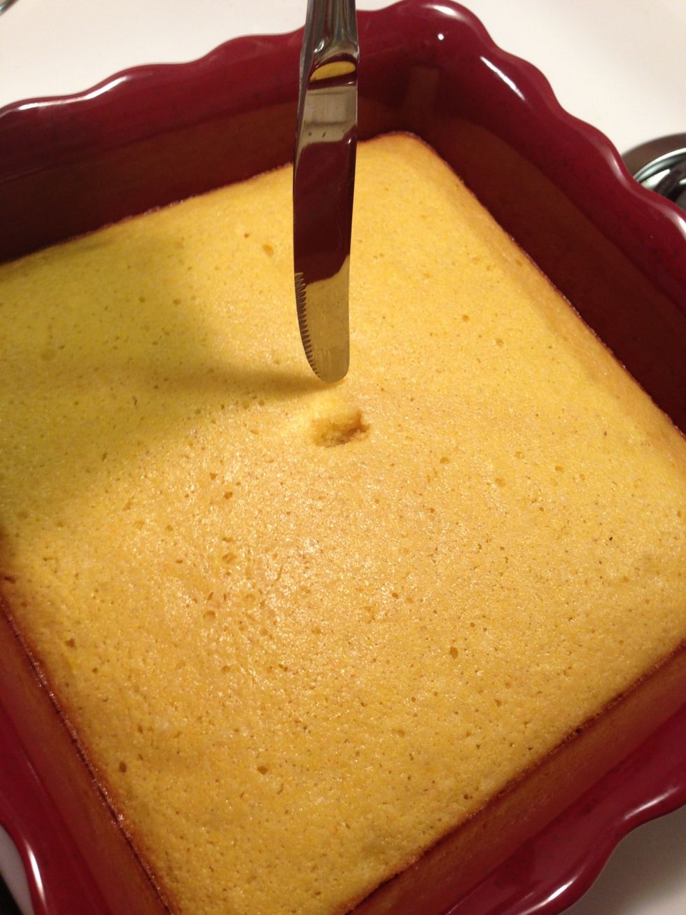 If the knife comes out clean, it means it's time to enjoy your yummy cornbread!
