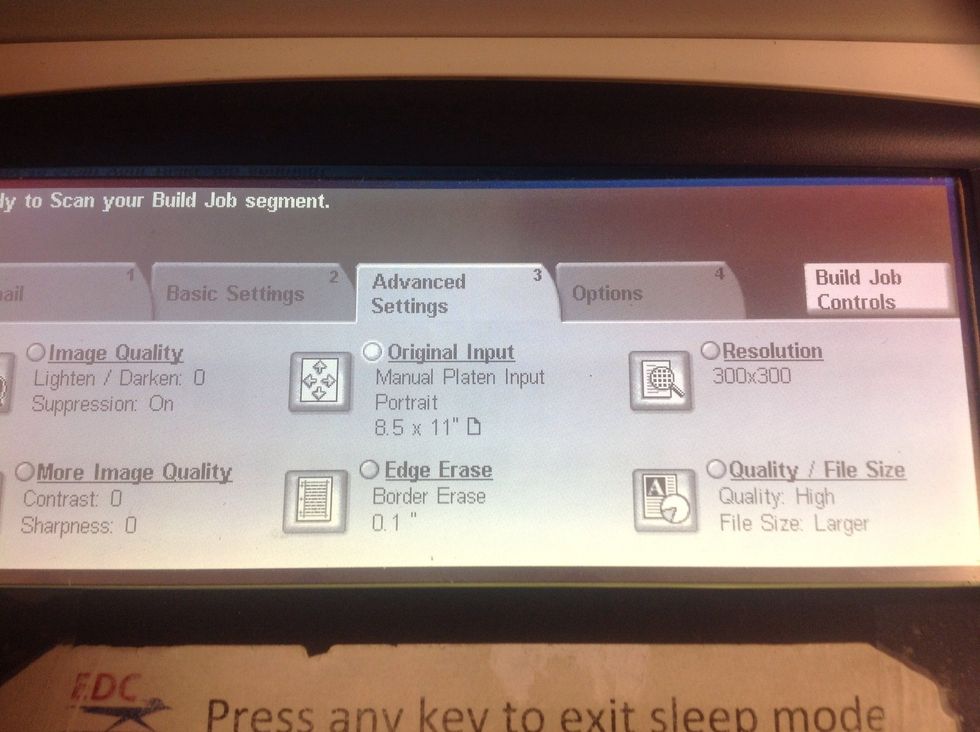 If the material is larger than 8 1/2 x 11 you will need to change the settings. Select Advanced settings, then original input.