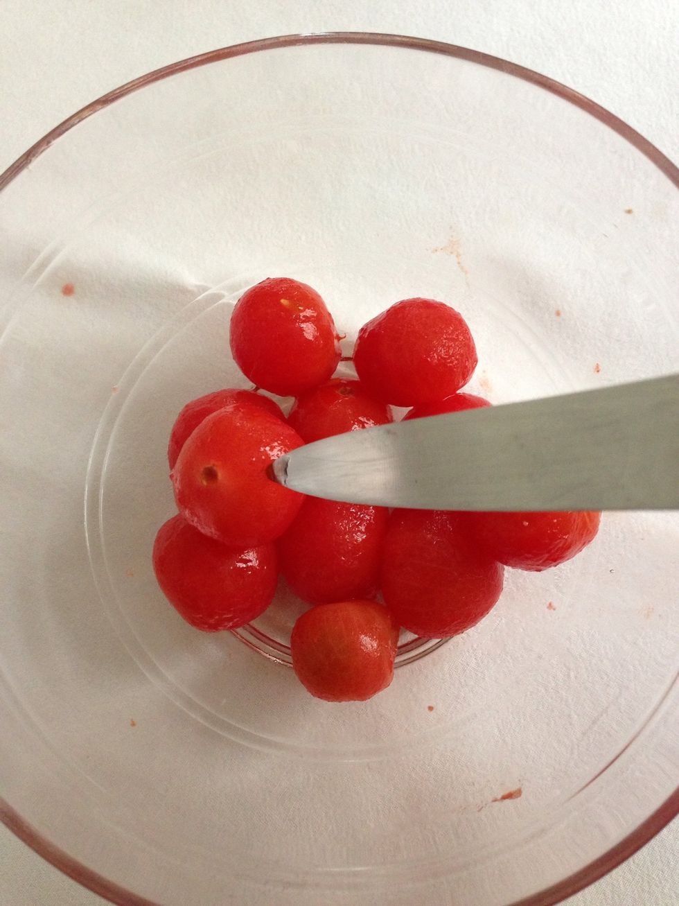 If the skin of 1 or 2 are not open, just give them a slight Pearce with a tip of a knife and the skin is ready to go out. Refrigerate until ready to use.