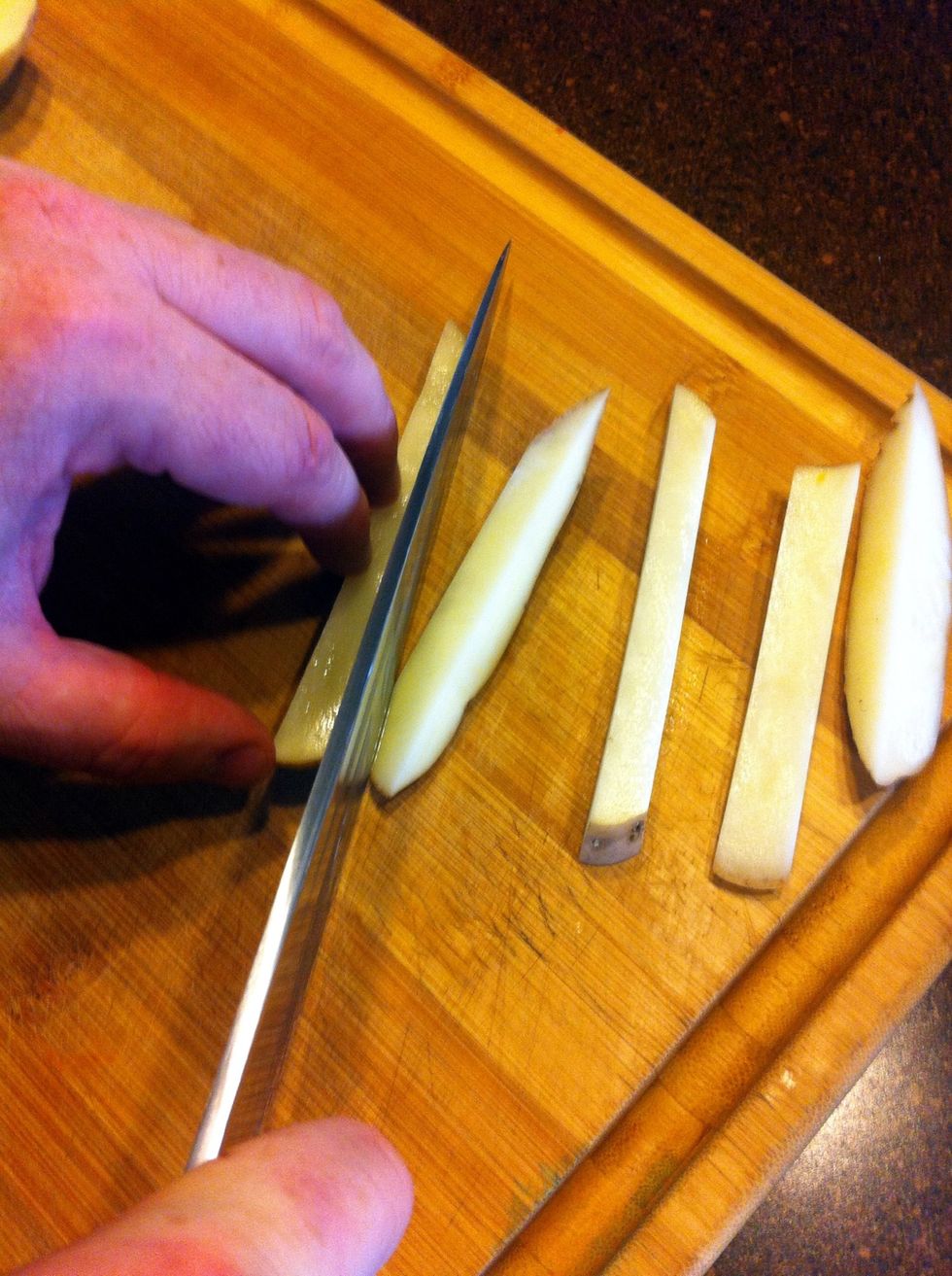 If the strips are too tall or thick, lay them sideways and cut them in half again