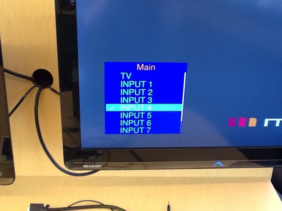 If the TV monitor is blank, ensure it is on the right input by pressing the input button on the right side of the TV until Input 4 (PC-IN) is selected.