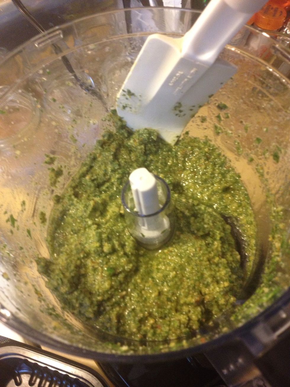 If things get stuck to the side just scoop all back together and pulse a little bit more with a bit more olive oil also.