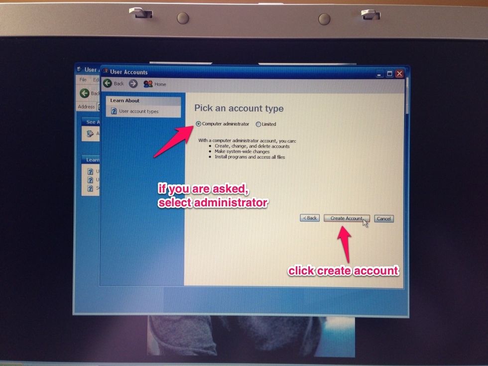 If this is your computer select administrator, if you are creating an account for someone who is sharing your computer make that person "limited." There only needs to be one administrator.