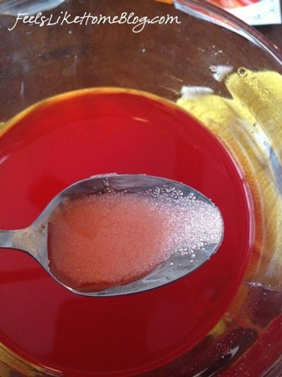 If tiny 'crystals' still remain, reheat and stir again. Your mixture should be saturated but not solid.