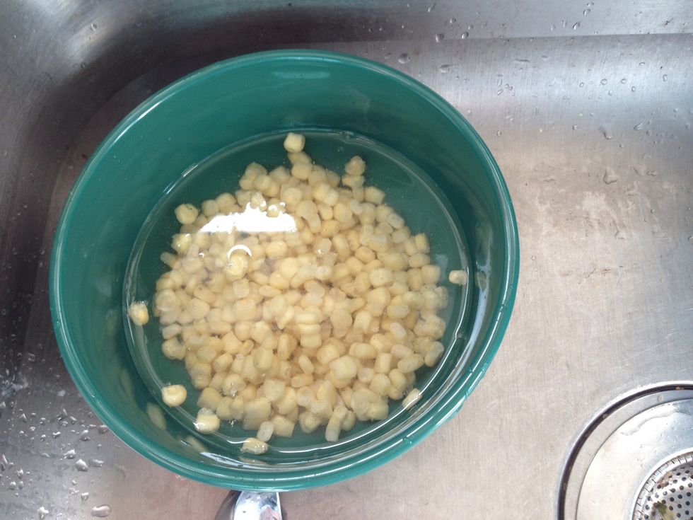If using frozen corn, put in bowl of warming water and let it sit for an hour, rinse and drain as well