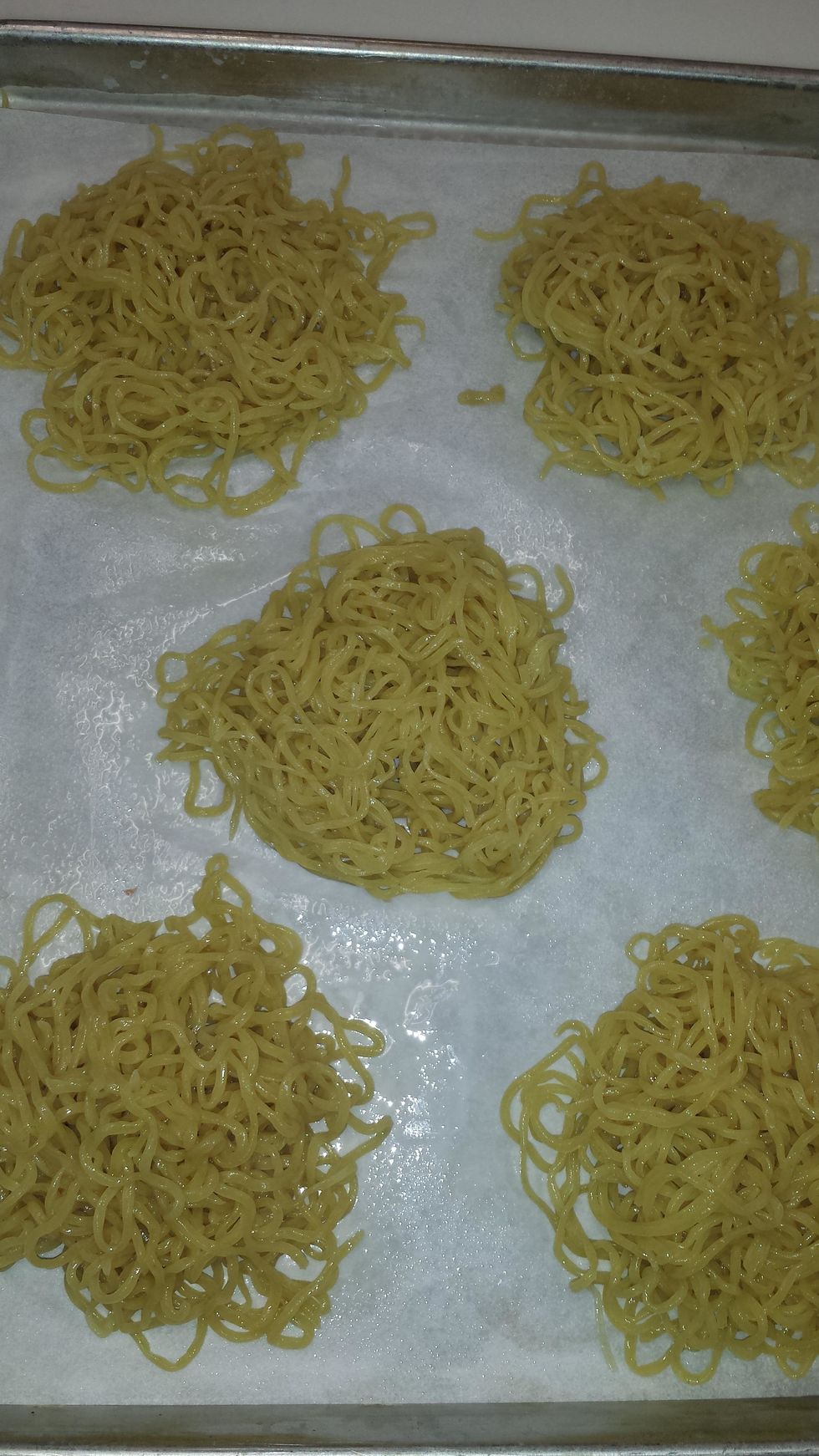 If using later, simply rinse well and arrange in separate nests on sprayed parchment, wrap in plastic and keep in the cooler. They can even be put back in the cook and hold overnight to dry at 150F.