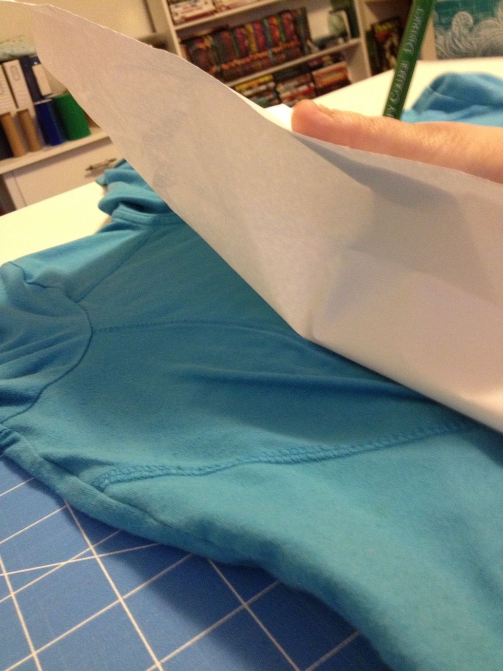 If using paper, one way to trace is to hold the paper up and slide the pencil along the lines below, or to us the seams of the garment to help, of course, cut it out big and make it fit!
