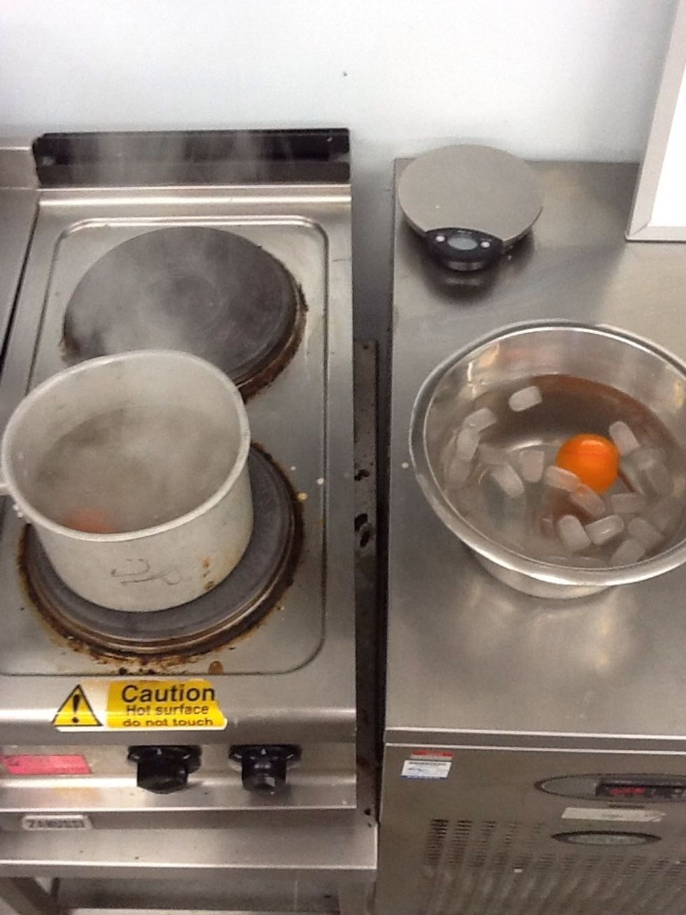 If using tomatoes, score bottom of tomato and remove eye/ stem from top. Blanch in boiling water for roughly 10 seconds, until skin edges start to curl, plunge in ice cold water to stop over cooking.