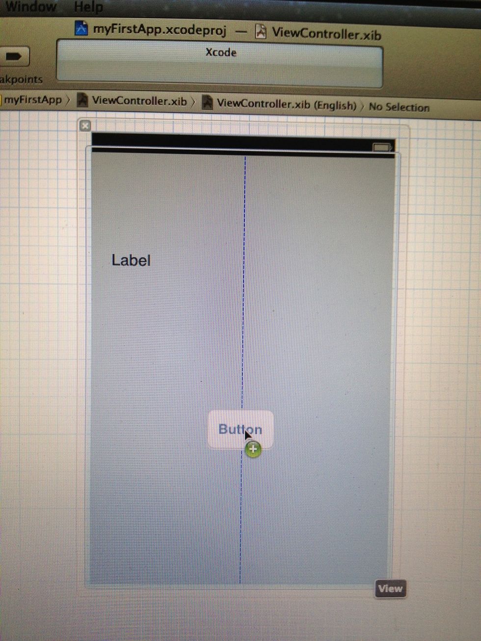 If we click once on the ViewController.xib file, we see it contains our User Interface, which we will see, as the App on our devices. By drag and drop from the right menu we can add and position...