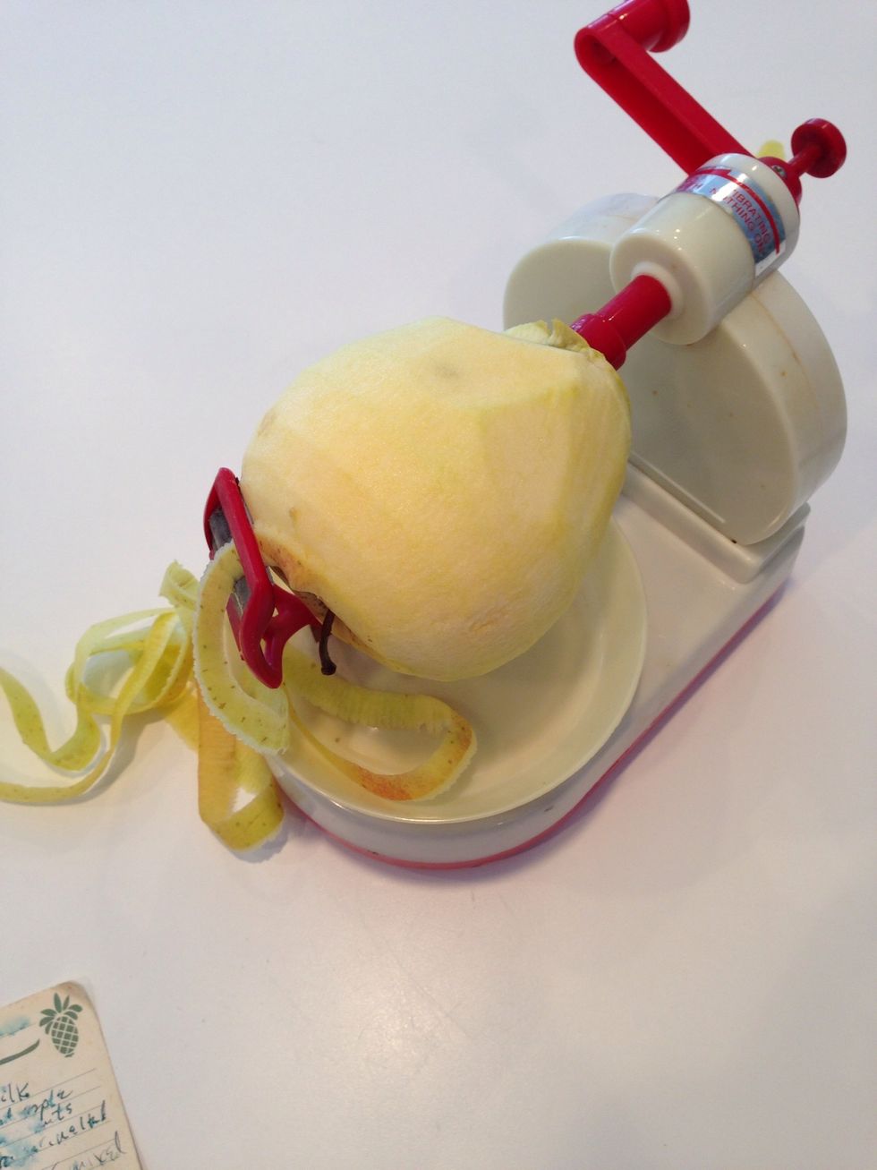 If you are lucky, you have one of these. I have seen other apple peeling devices but this is the best. I have no idea who made it or you know I'd share.