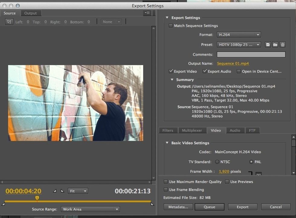 If you are using DSLR footage and wanting to export it to Youtube or Vimeo, simply use the present by selecting Format: H.264 and Preset: Vimeo HD