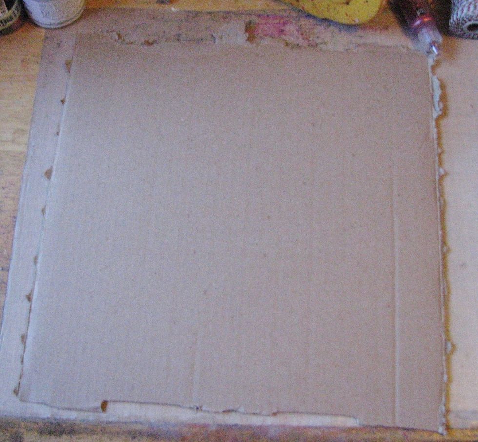 If you are using the pizza box that the Club Scrap kit comes in, trim off the sides so you are left with a nice sheet of chipboard (example is 13"x13").