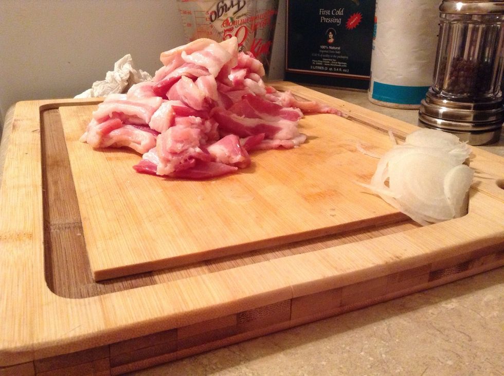 If you can't find real guanciale or pancetta, I suggest thick center cut bacon - find the pack with the least fat, if possible