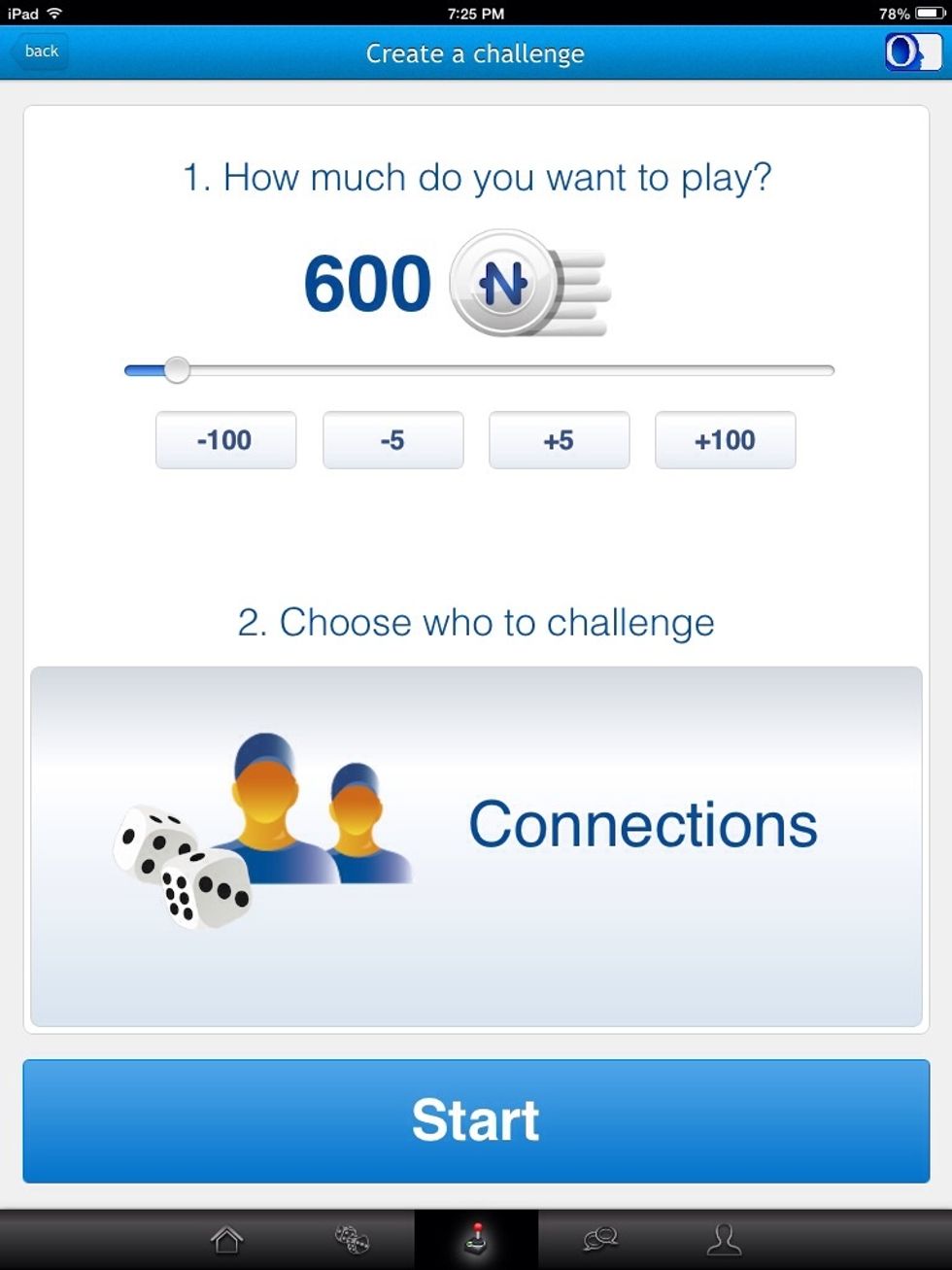 If you choose to create a challenge, this screen will pop up and ask how many neurons you want to play with and who you want to challenge.