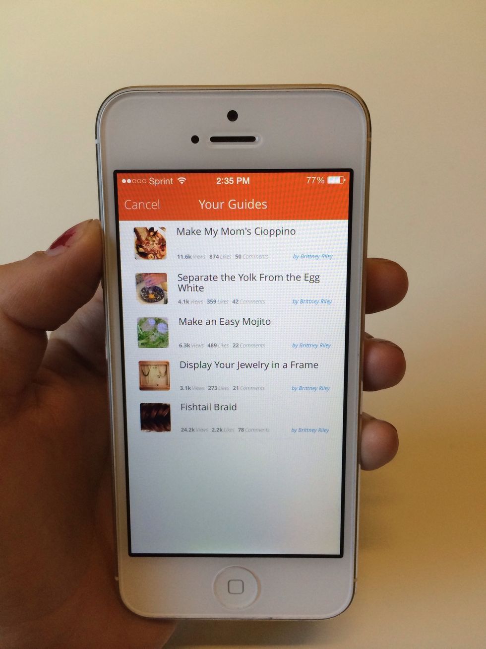 If you choose to submit an existing guide, you will be brought to a screen to select one of your guides.