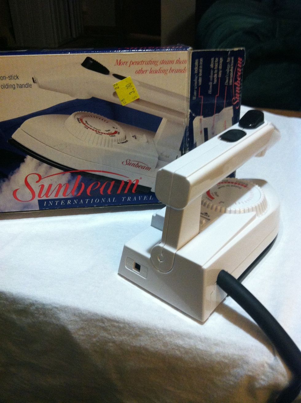 If you don't have an iron, there's usually some at goodwill. I got this little travel one for $3. Set your iron to the cotton temperature setting. Make sure there's no water in it.
