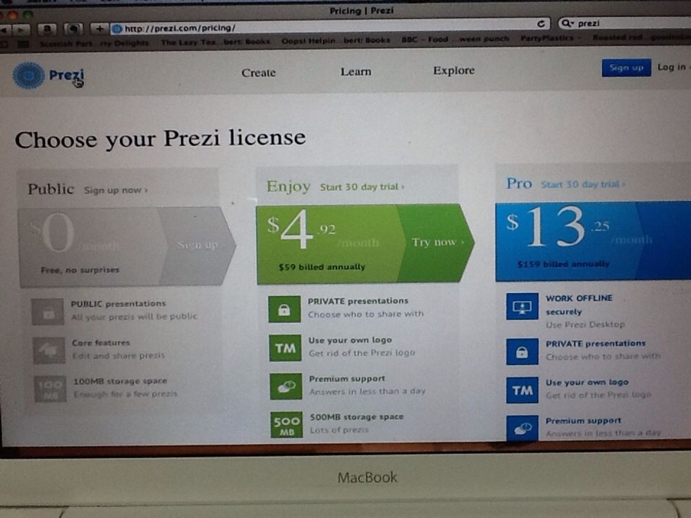 If you don't mind having your Prezi's public you can sign up for free!