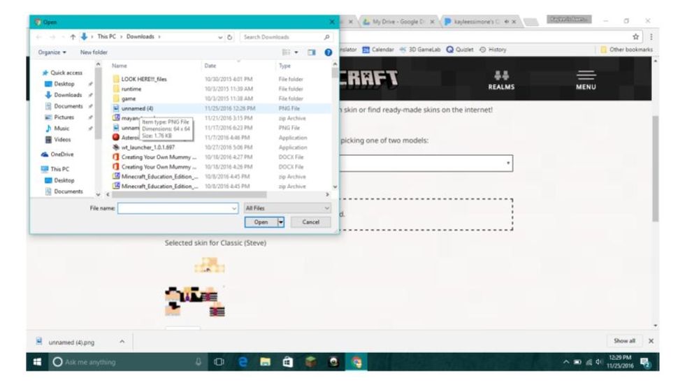 If you dragged the file, press upload and your done! If not, click on the download button to the left with the down arrow and find your skin. Click on it and click open. Click upload and your done!