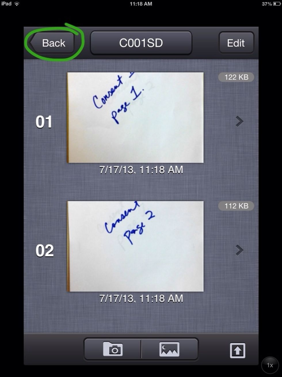 If you finished scanning your first document and want to scan and send multiple files at one time touch the Back button.