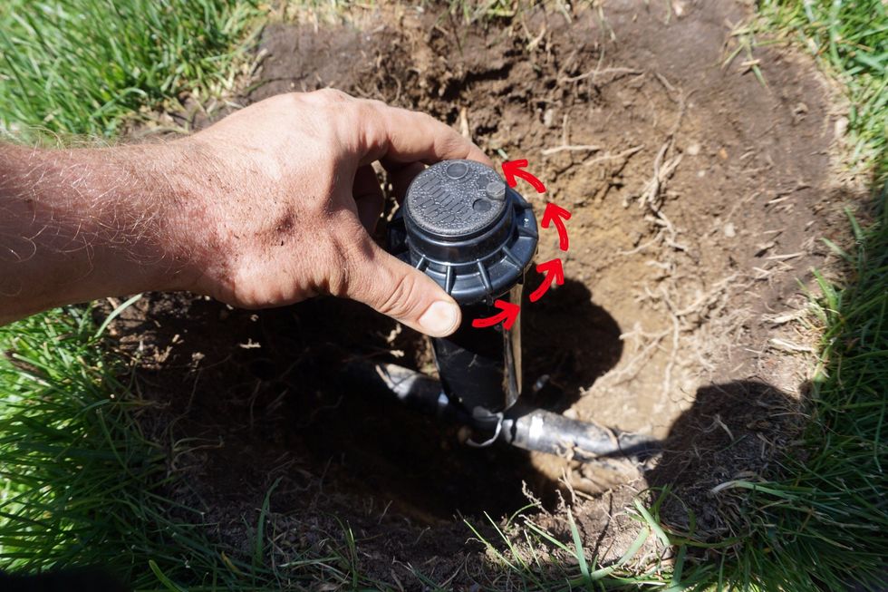 If you got dirt in the fitting, unscrew this ring and pull out guts to flush out lines. You may also want to do this to all heads down stream of your work on that zone (Turn on zone for 5 seconds.)