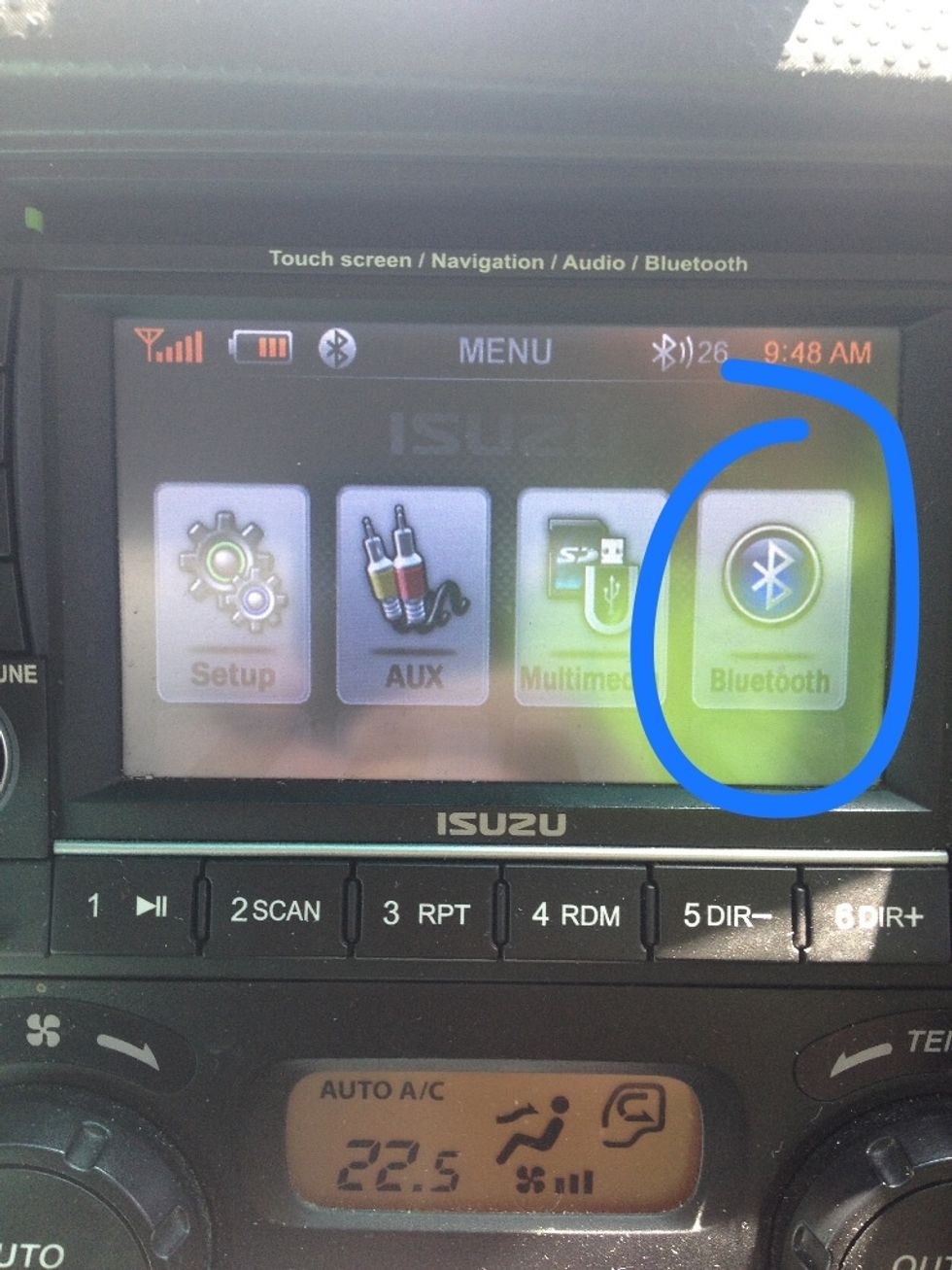 If you have a Bluetooth audio system in your vehicle simply switch it on (note other systems are different but you get the idea)