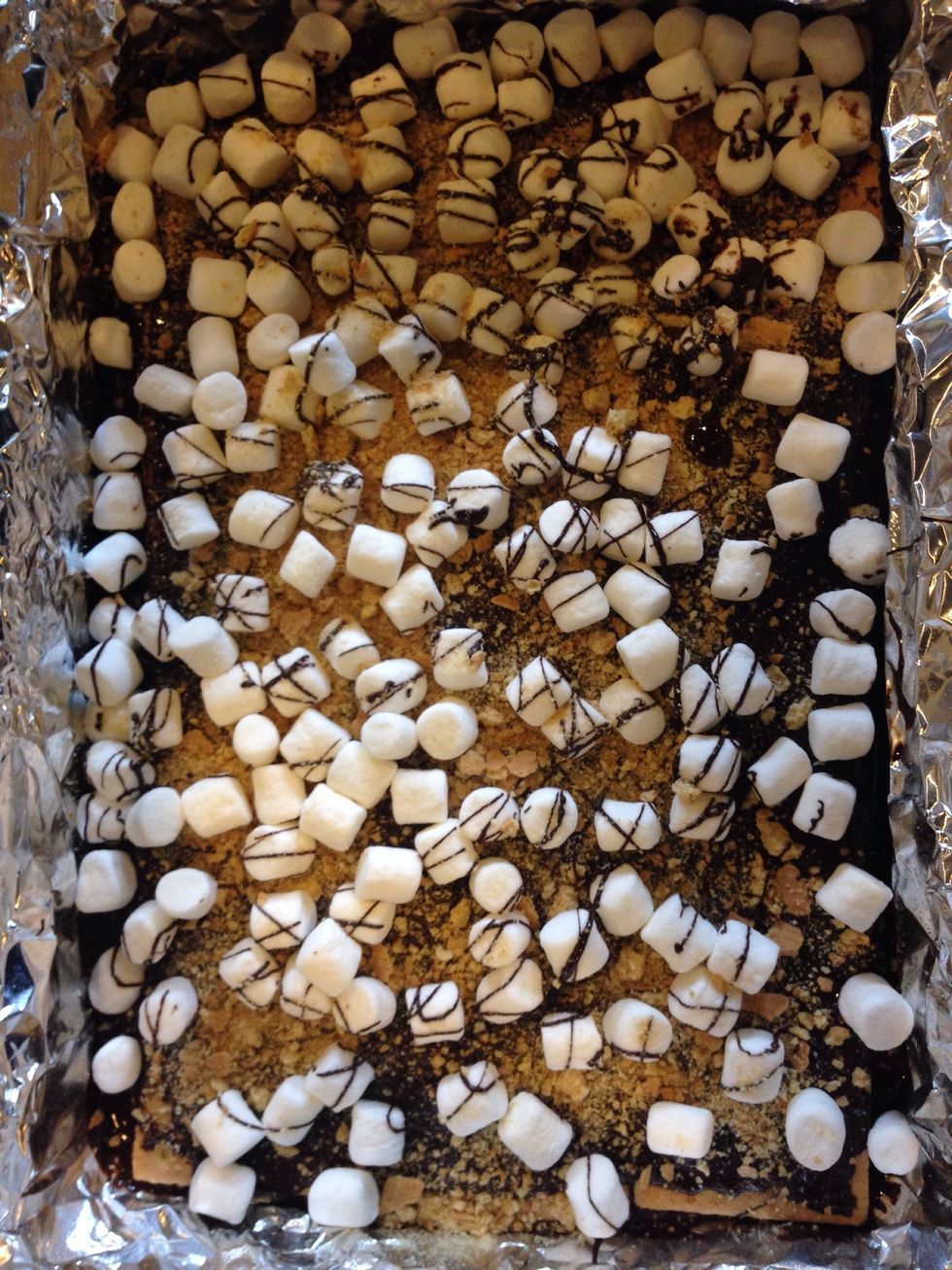 If you have a little chocolate left, drizzle on top of marshmallows. Refrigerate for 45 minutes or until solid.