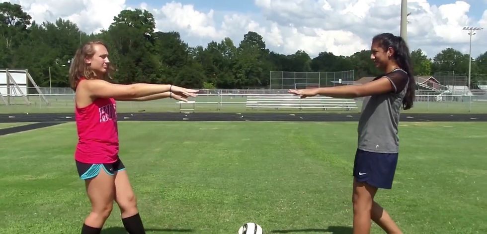 (If you have a partner) Depending on how far away you are from your partner is how much power you want to put into kicking it.