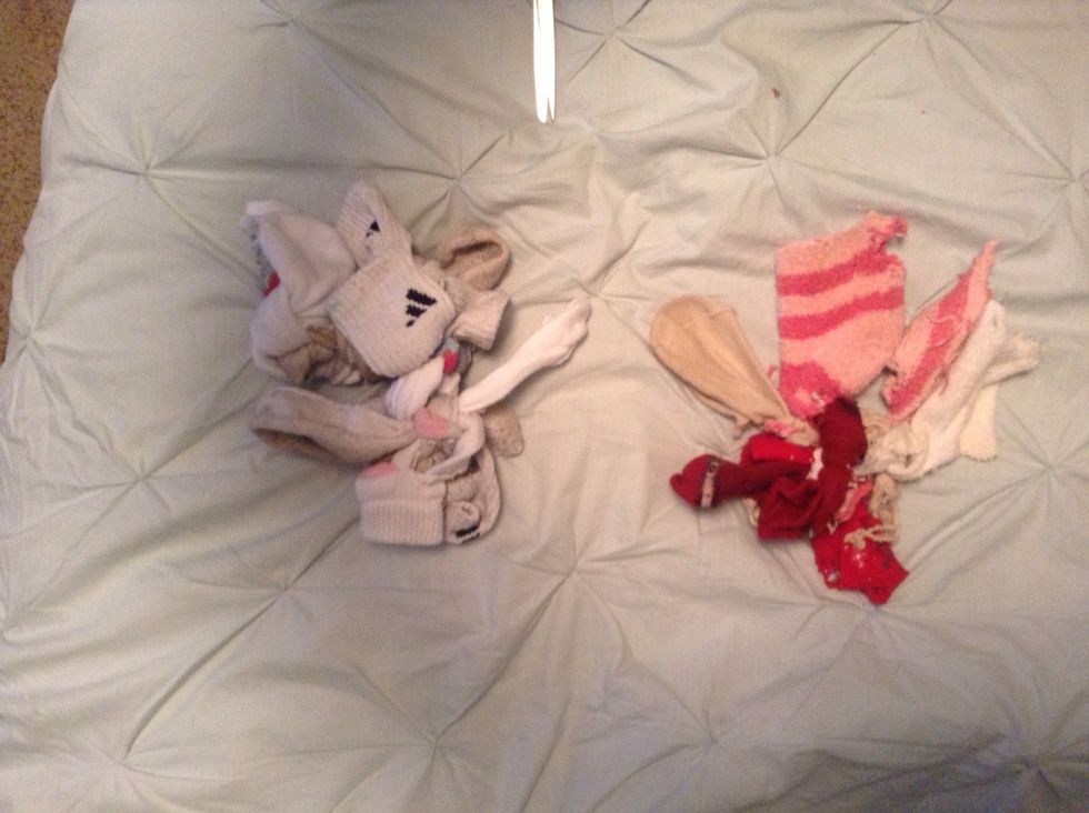 If you have an old sock monster you can combine the two by knotting pieces together.