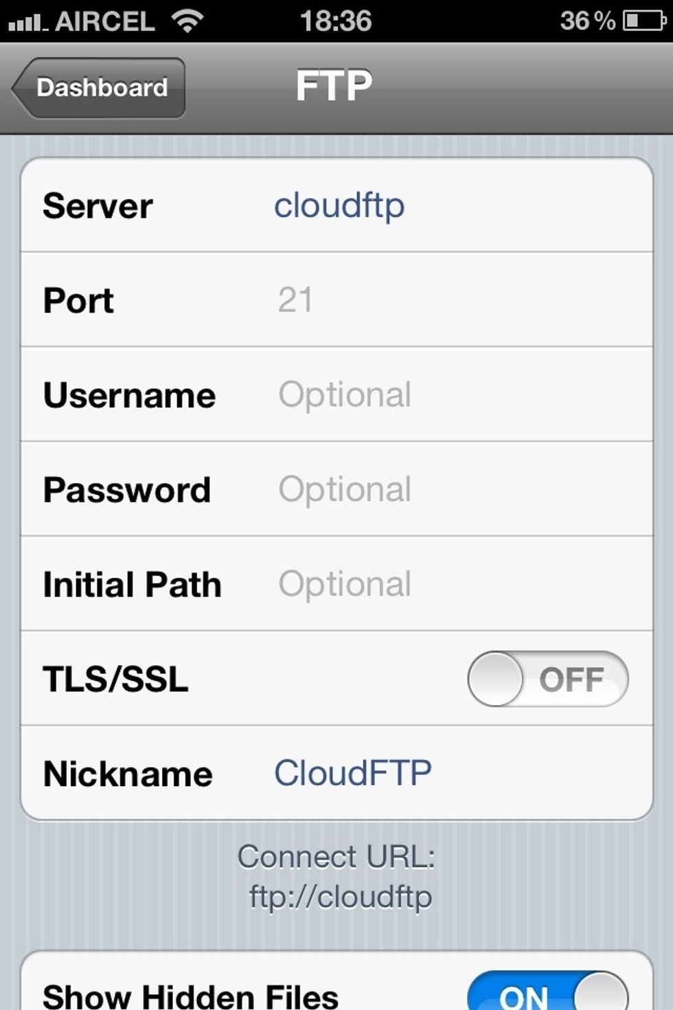 If you have App like iFiles then add a FTP network with above values