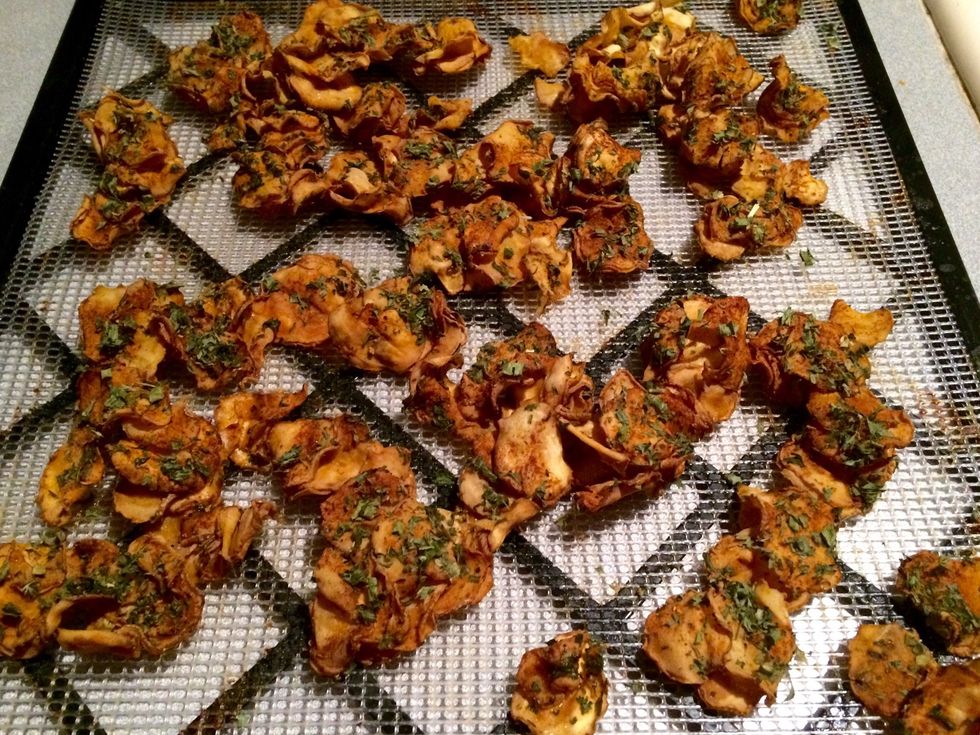 If you have chosen to dehydrate overnight, the next morning you will have the tastiest, healthiest potato chips EVER. EnJOY!