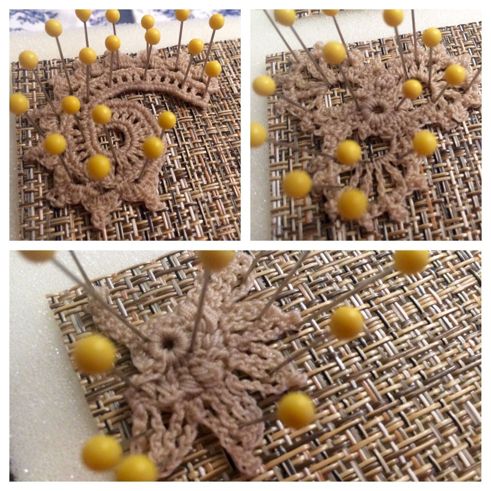 If you have embellishments that are wrinkled, wash them and lay them out the way you'd like them to dry. Here, I pinned them to a foam board. This will help them hold shape when you're ready to glue.