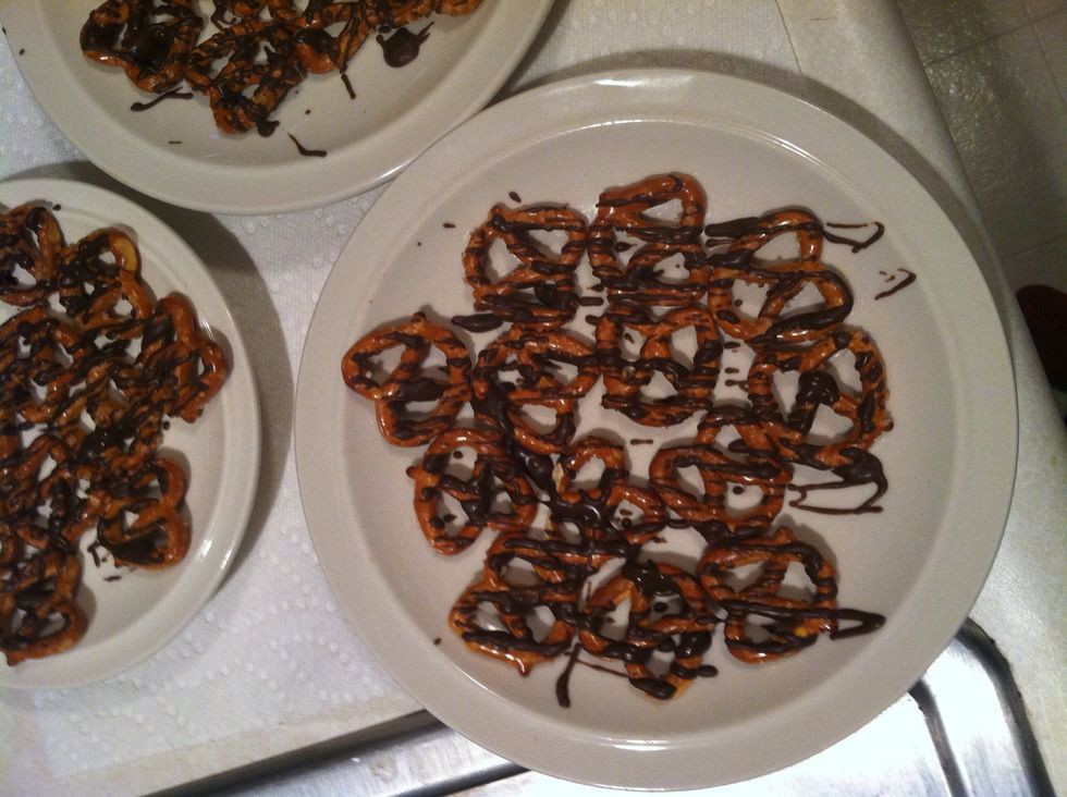 If you have extra chocolate, find something fun to do with it! I happened to have pretzels in my cupboard, and what's better than covering them with chocolate?