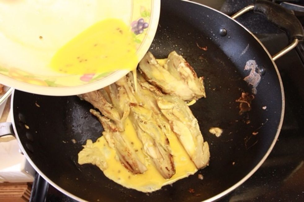 If you have extra egg mix, you can pour them in as well.