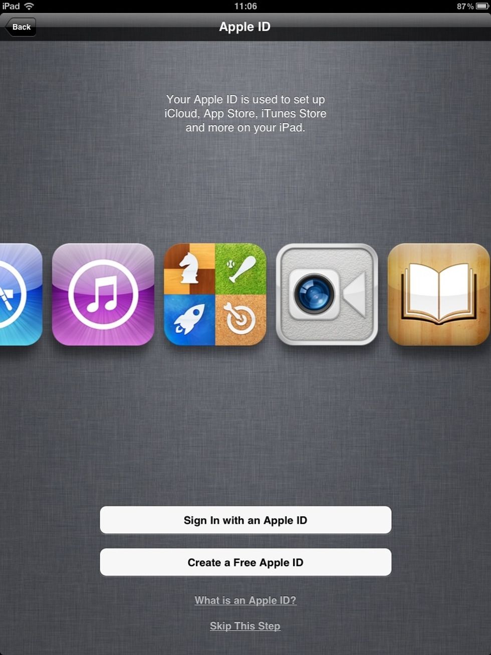 If you have not already set up an Apple ID using your school email, select 'create a free Apple ID.' Otherwise sign in with your Apple ID