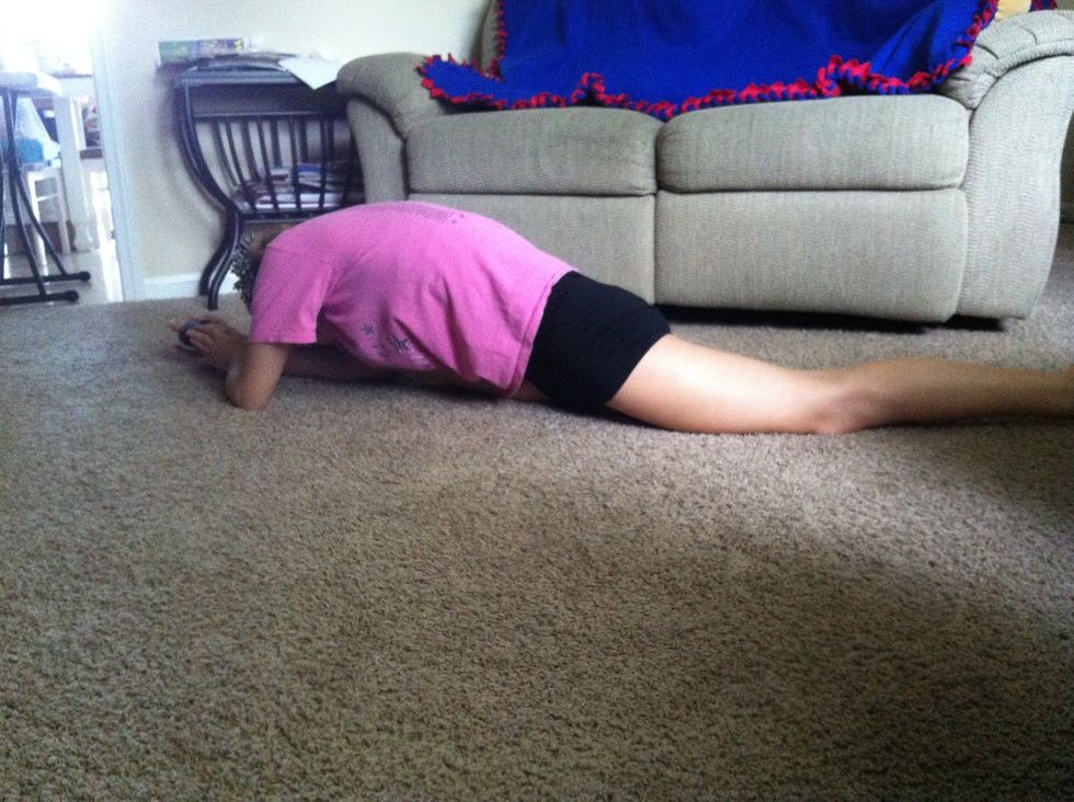 If you have your splits down try to lay on your front leg. Make sure your body is parallel with your leg. This is also a good strech to help with your leg grab holds or leg turns.