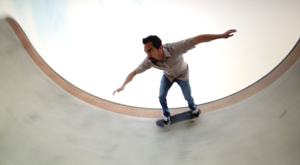 If you hear your wheels hit the tile, celebrate. If you hear your trucks grind coping, scream or grunt. Remember to keep turning your forward shoulder toward the direction you are turning.