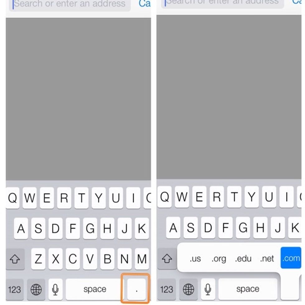 If you hold down the period next to the spacebar and ad-on pops up and you can add the ending to websites...such as .com, .org, etc.