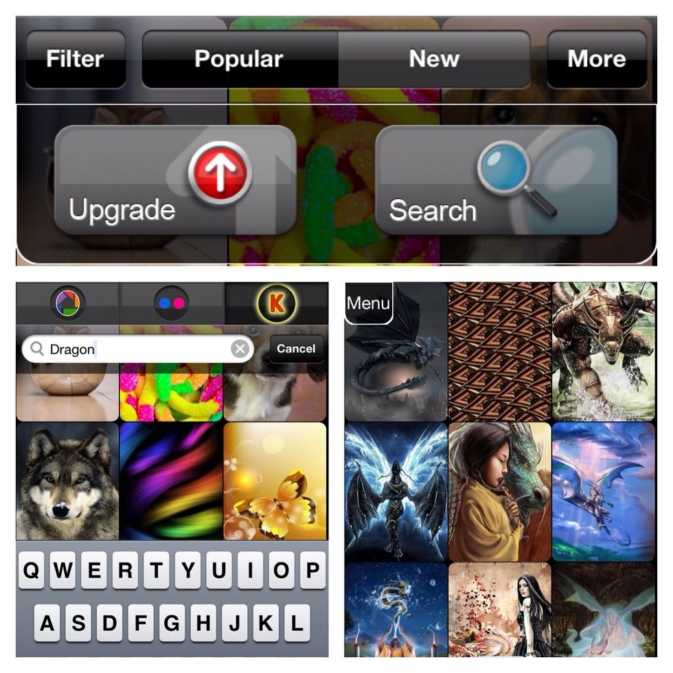 If you know what you have in mind tap More and choose search.  Type in what you want to search for(example: dragon), then browse the results until you find one you like.