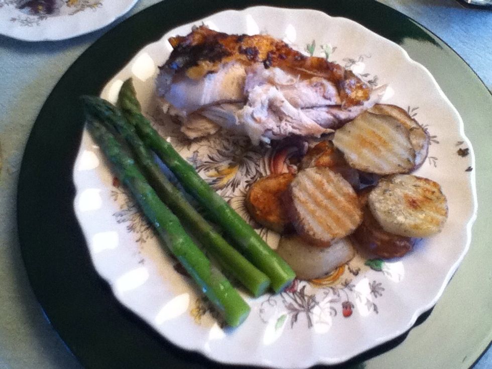 If you like this recipe check out the full dinner!   Rotisserie chicken, orange blanched asparagus and rosemary red potatoes!
